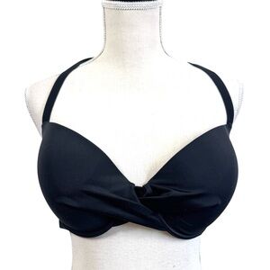 Shade & Shore Black Halter Bikini Top Size 36DD Molded Cups Underwire Beach Swim